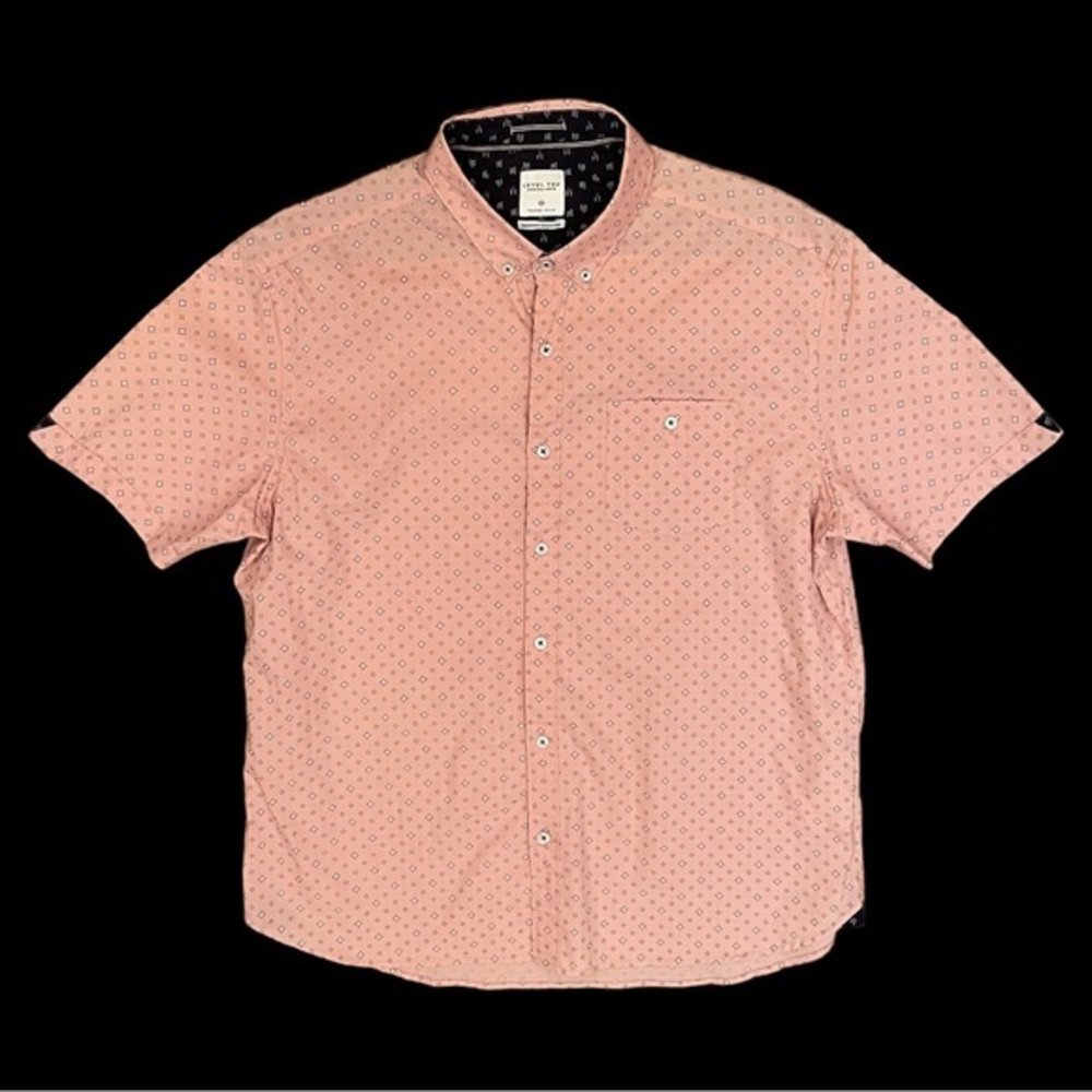 Level Ten Men’s Short Sleeve Pink Button‎ Up Geometric Shirt XL